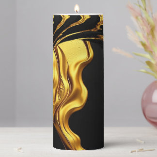 Opulent Swirl Liquid Gold Black Monochrome Luxury  Pillar Candle