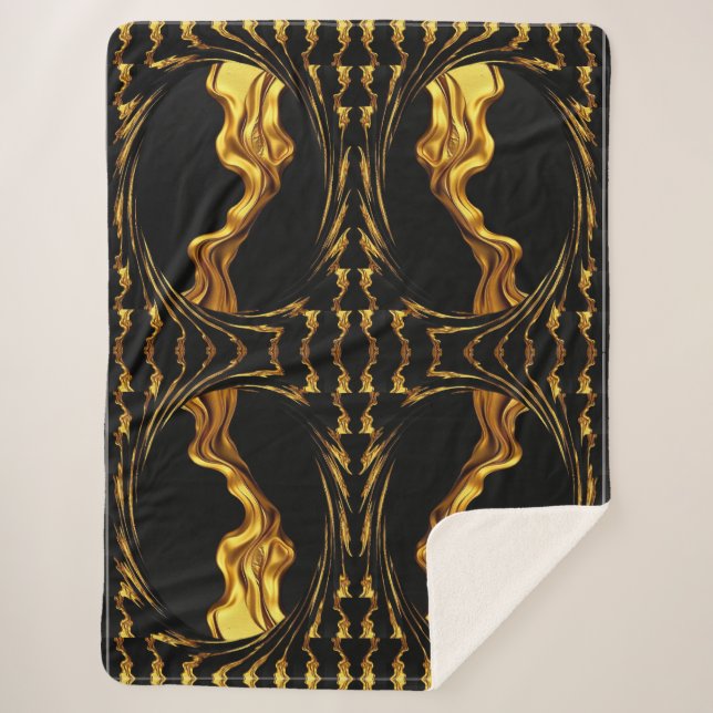 Opulent Swirl Liquid Gold Black Monochrome Luxury Sherpa Blanket (Front)