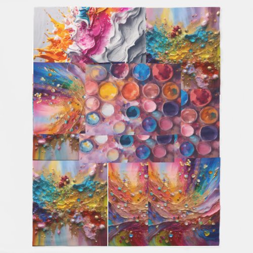 Opulent Symphony A Vivid Abstract Painting in Oi Fleece Blanket