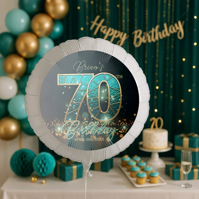 Opulent Teal and Gold Stained Glass 70th Birthday Balloon (Creator Uploaded)