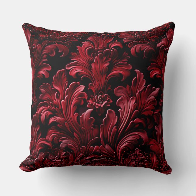 Opulent Texture Red Velvet Luxurious Glitter Throw Pillow (Front)