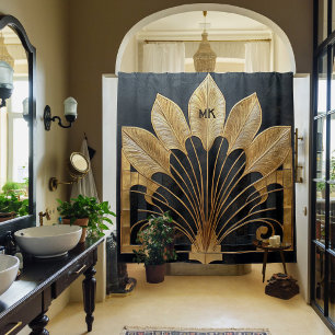 Opulent Trendy 1920's Art Deco Black and Gold  Shower Curtain