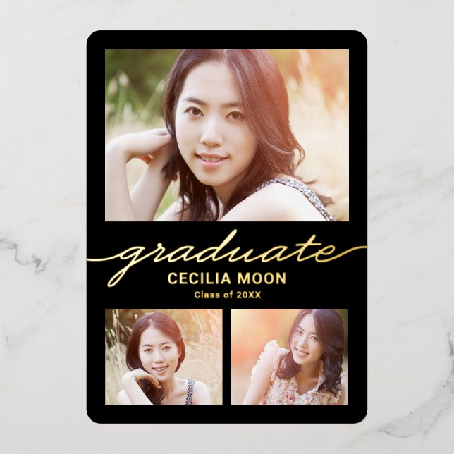 Opulent Type Foil Graduation Photo Invitation Foil Invitation (Front)