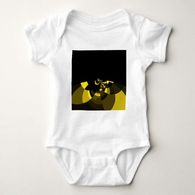 Opulent Vector Motif Jet Black and Gold Art Print  Baby Bodysuit (Front)
