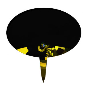 Opulent Vector Motif Jet Black and Gold Art Print Cake Topper