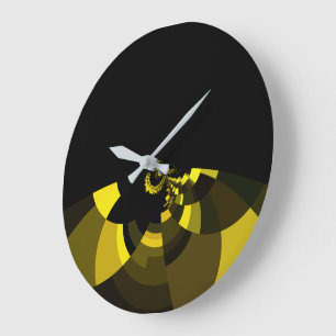 Opulent Vector Motif Jet Black and Gold Art Print Large Clock