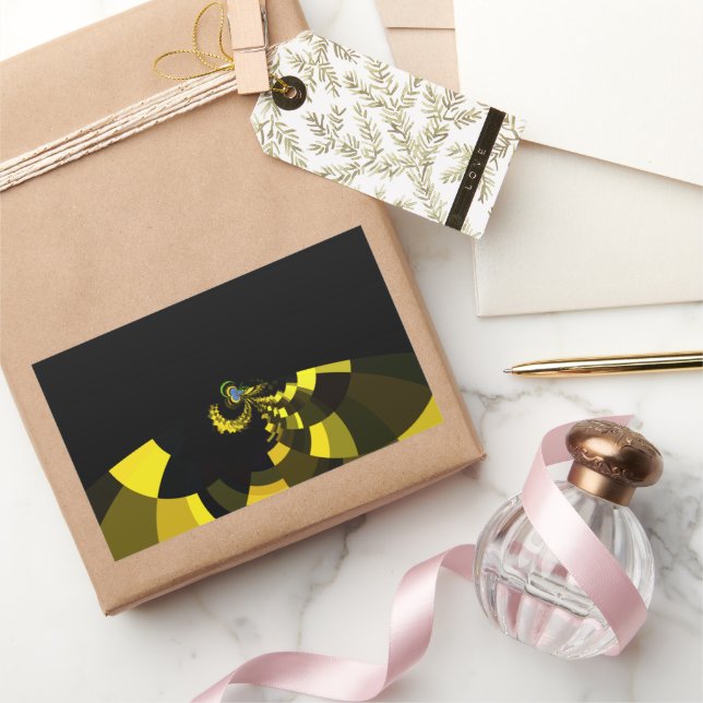 Opulent Vector Motif Jet Black and Gold Art Print  Rectangular Sticker (Gifting)