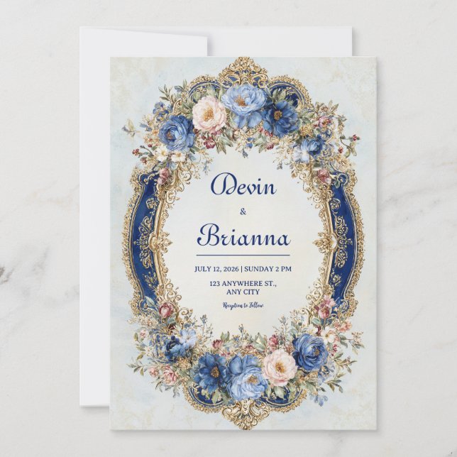 Opulent Victorian Floral Ornate Oval Mirror Frame Invitation (Front)