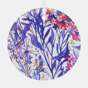 Opulent Watercolor Florals: Garden Background. Glass Ornament