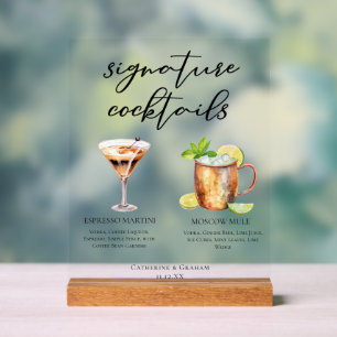 Opulent Wedding Signature Cocktails Menu Acrylic Sign