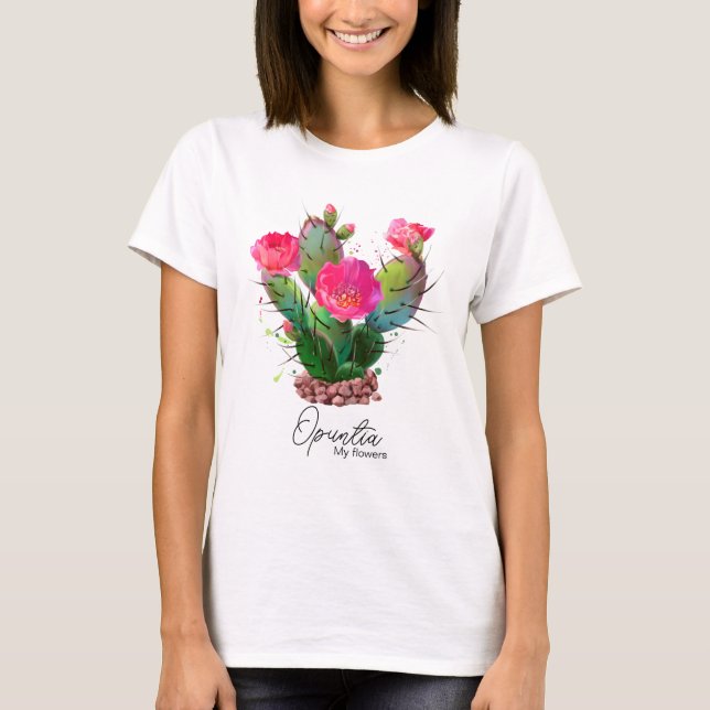 Opuntia blooming in stones T-Shirt (Front)