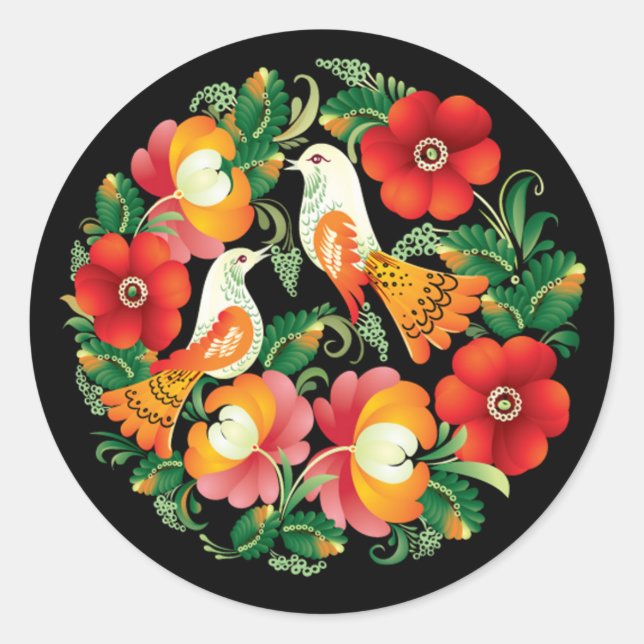 OPUS Hungarian Flower and Bird Classic Round Sticker (Front)