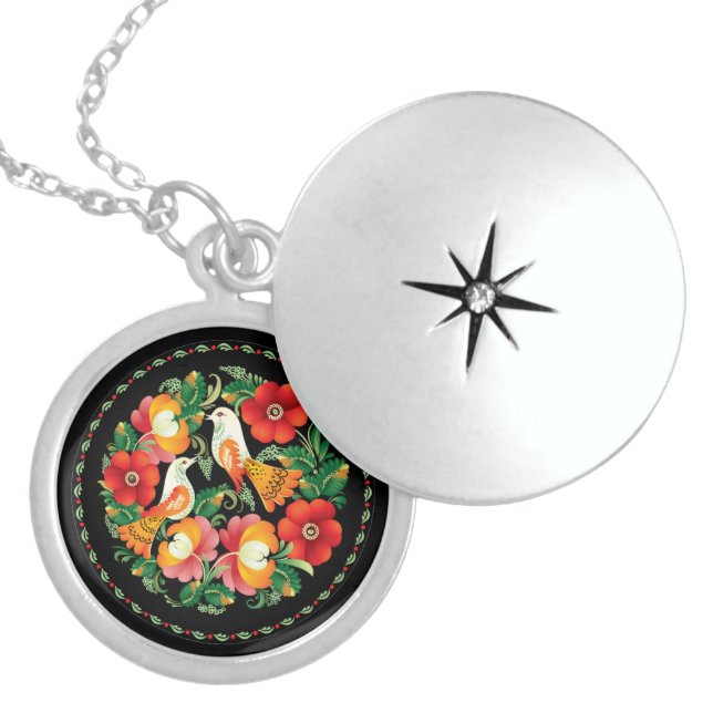 OPUS Hungarian Flower and Bird Sterling Silver Necklace (Front)