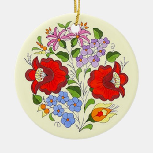 OPUS Hungarian Flower Embroidery Ceramic Ornament