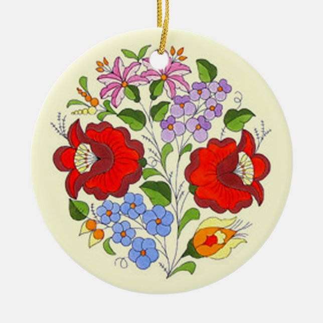 OPUS Hungarian Flower Embroidery Ceramic Ornament (Front)