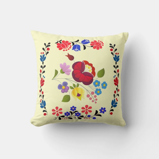 OPUS Hungarian Flower Embroidery Throw Pillow (Front)
