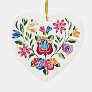 OPUS Hungarian Flower Heart Ceramic Ornament