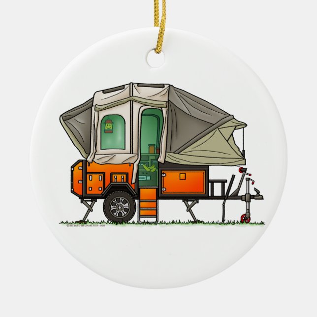 Opus Pop Up Camper RV happy camper Ceramic Ornament (Front)