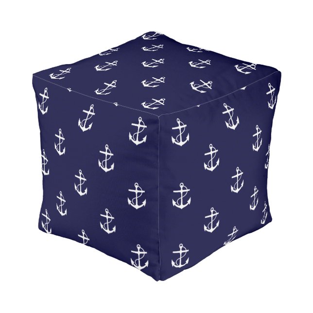 Opus Posh Anchor Nautical Fabric Cubic Pouf (Angled Front)