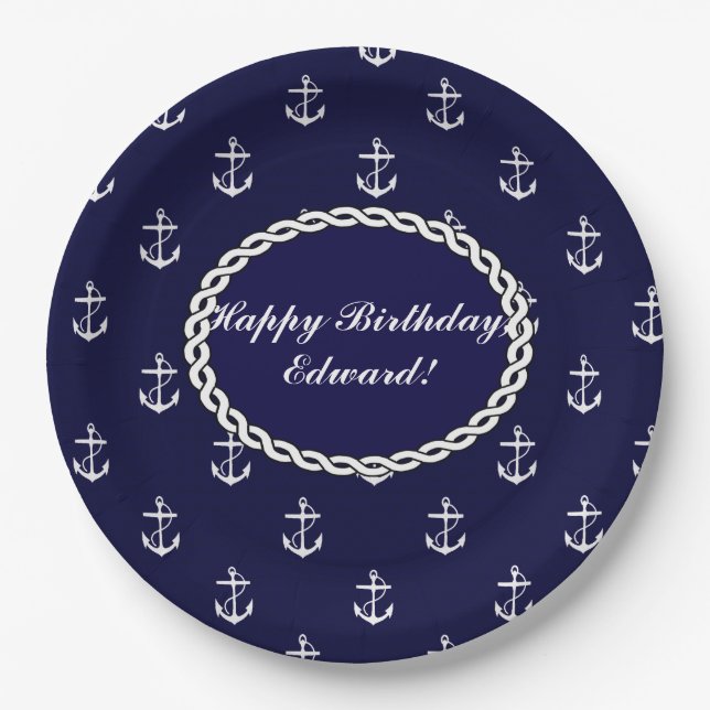Opus Posh Anchor Nautical  Paper Plates (Front)