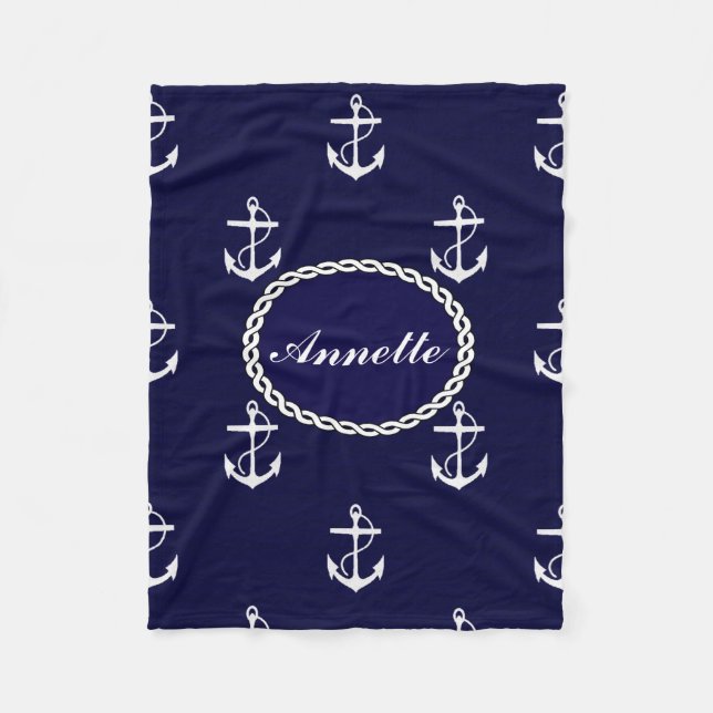 Opus Posh Anchor Nautical Personalized Fleece Blanket (Front)