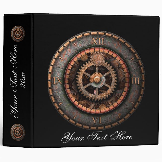 Opus Posh Steampunk Gears 3 Ring Binder (Front/Spine)