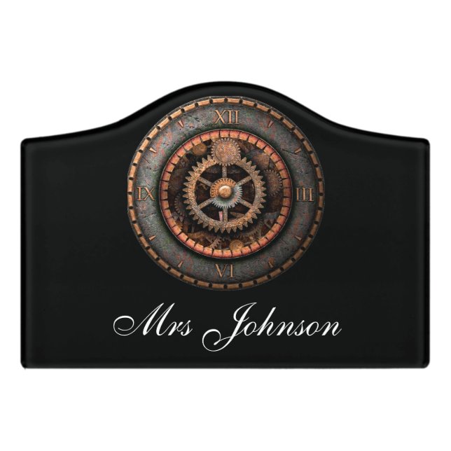 Opus Posh Steampunk Gears Door Sign (Small Crest Front)