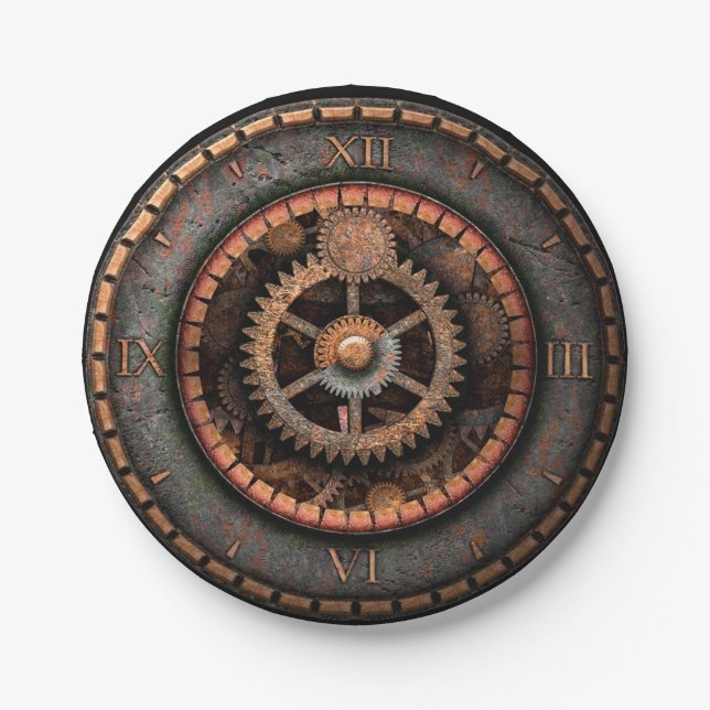 Opus Posh Steampunk Gears Paper Plates (Front)