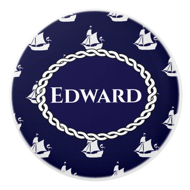 Opus Posh Tall Ships Nautical Design Ceramic Knob (Front)