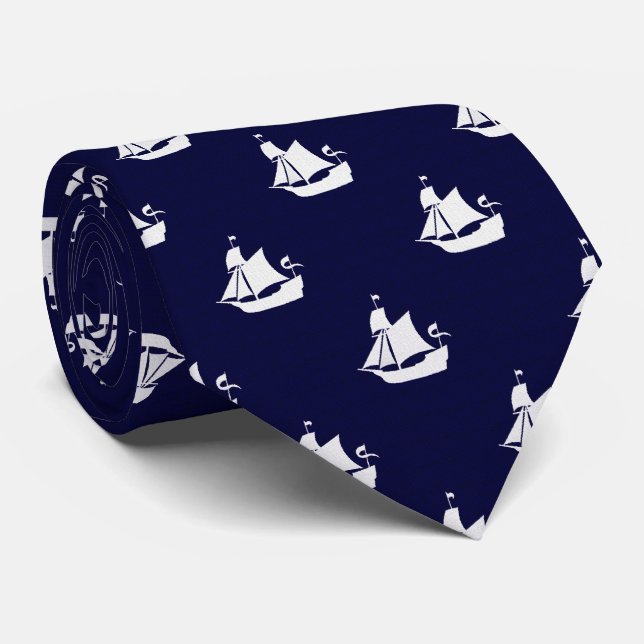 Opus Posh Tall Ships Nautical Design Neck Tie (Rolled)