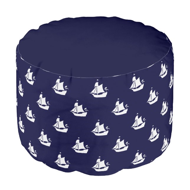 Opus Posh Tall Ships Nautical Pouf (Angled Front)
