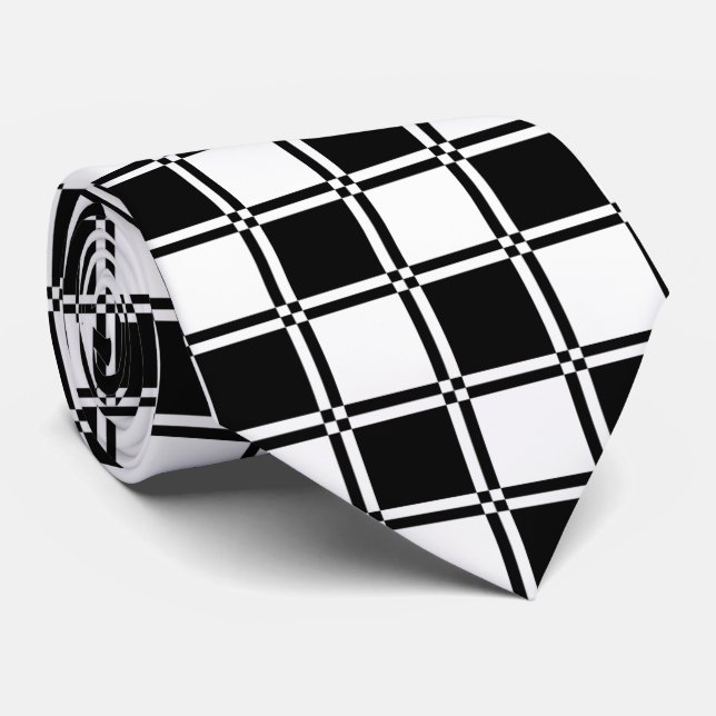 OPUS Ultimate Black and White Sillitoe Tartan Neck Tie (Rolled)