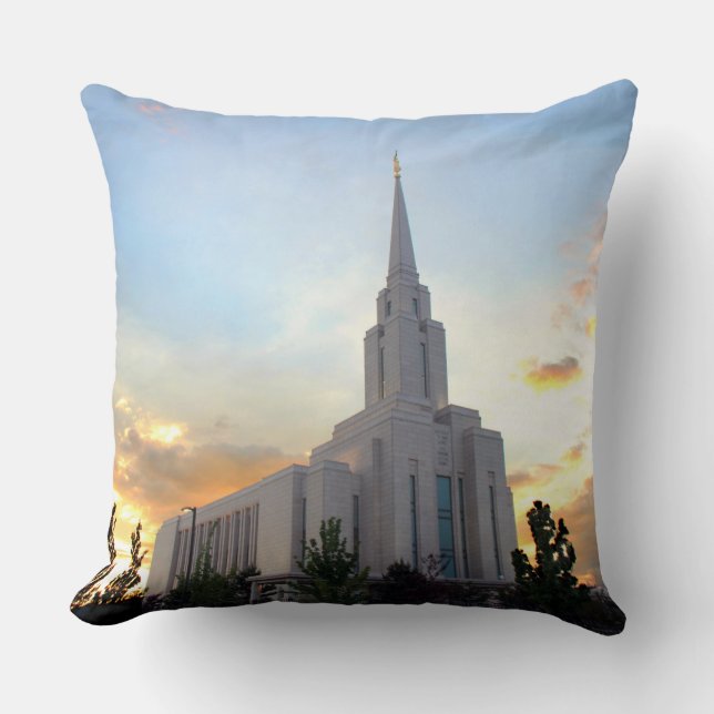 Oquirrh Mountain LDS temple utah mormon sunset Throw Pillow (Front)