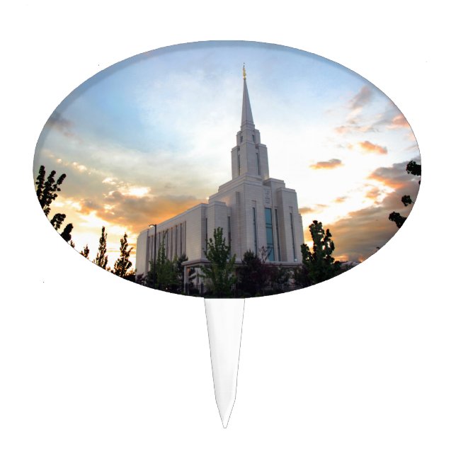 Oquirrh Mountain LDS Utah Temple sunset Cake Topper (Front)
