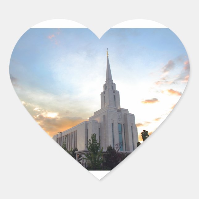 Oquirrh Mountain LDS Utah Temple sunset Heart Sticker (Front)