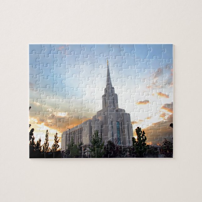 Oquirrh Mountain LDS Utah Temple sunset Jigsaw Puzzle (Horizontal)