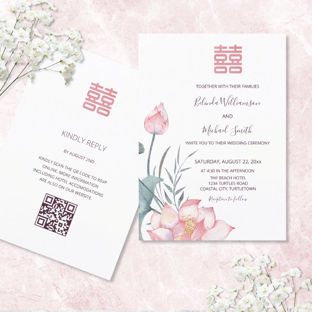 OR Code | Lotus Flower Chinese Wedding Invitation (Creator Uploaded)