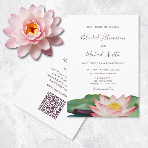 OR Code  Lotus Flower Wedding Invitation