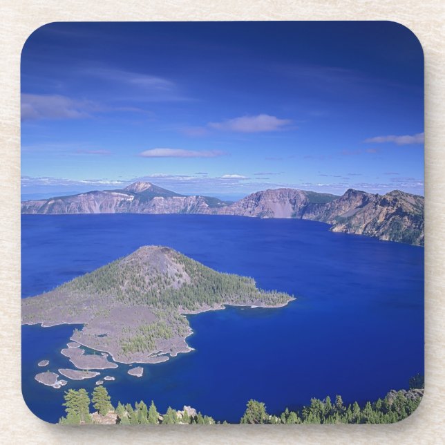 OR, Crater Lake NP, Wizard Island and Crater Beverage Coaster (Front)