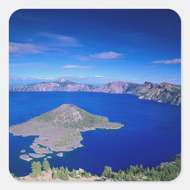 OR, Crater Lake NP, Wizard Island and Crater Square Sticker (Front)