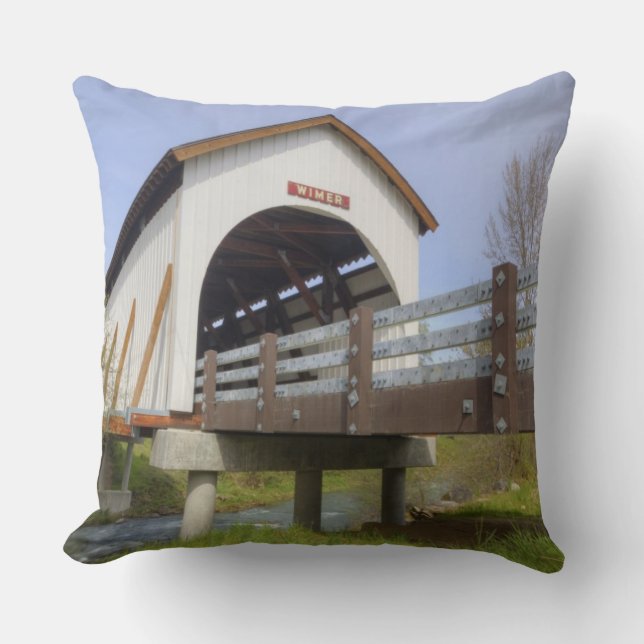 OR, Jackson County, McKee Covered Bridge Throw Pillow (Front)