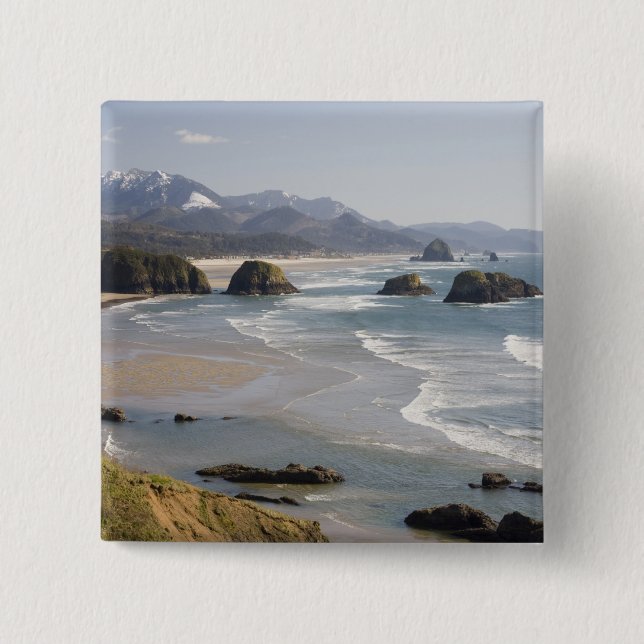 OR, Oregon Coast, Ecola State Park, Crescent Pinback Button (Front)