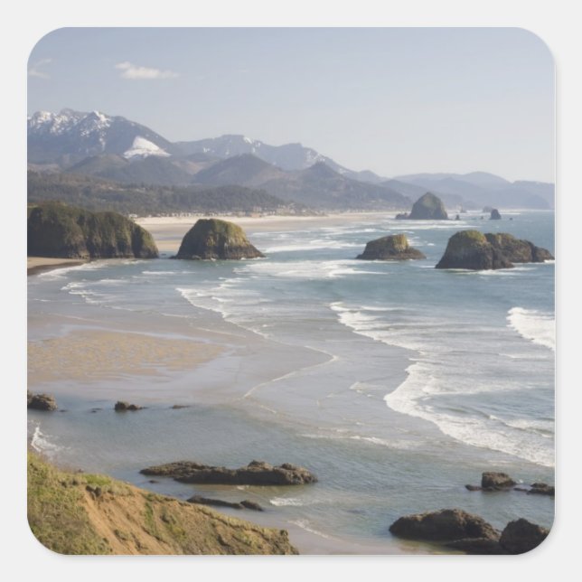 OR, Oregon Coast, Ecola State Park, Crescent Square Sticker (Front)