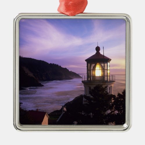 OR Oregon Coast Heceta Head Lighthouse on Metal Ornament