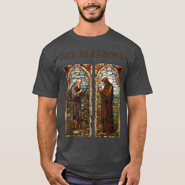 Ora et Labora medieval design T-Shirt (Front)