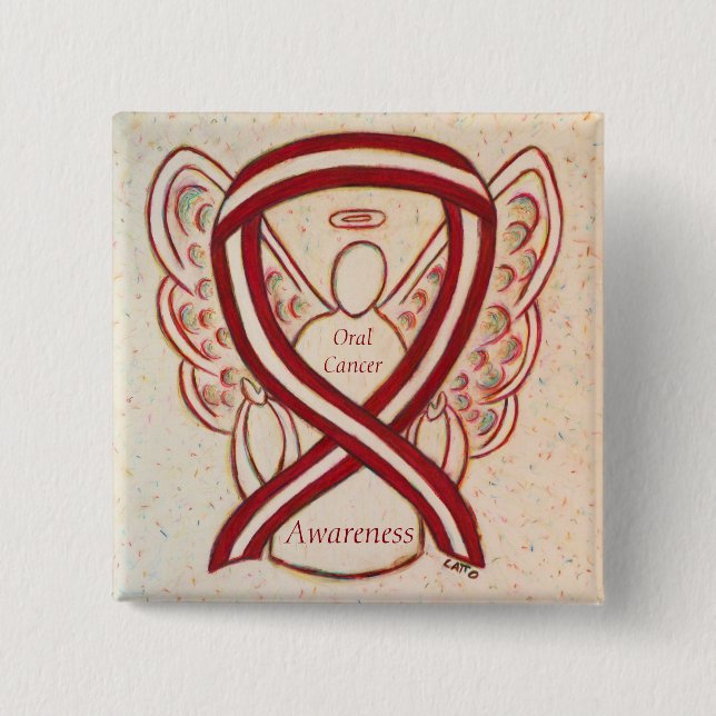 Oral Cancer Awareness Ribbon Stripes Angel Pins (Front)