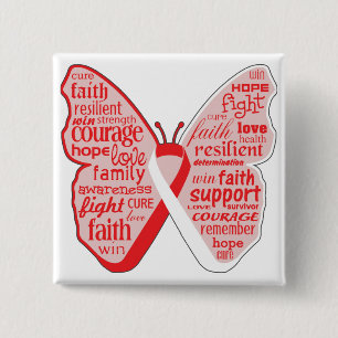 Oral Cancer Butterfly Collage of Words Button