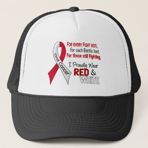 Oral Cancer I Proudly Wear Red and White 1 Trucker Hat