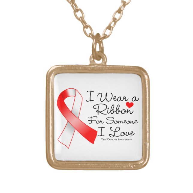 Oral Cancer Ribbon Someone I Love Gold Plated Necklace (Front)