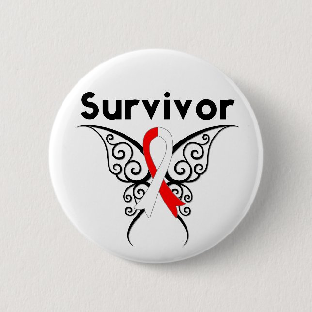 Oral Cancer Survivor Tribal Butterfly Button (Front)